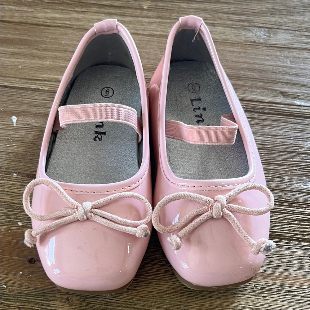 Link Pink Patent Mary Jane Flats with Bow Accent